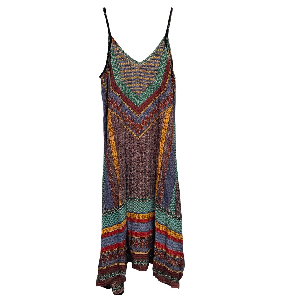 Devi Womens‎ Medium Boho Handkerchief Hem Rayon Midi Dress Multicolor